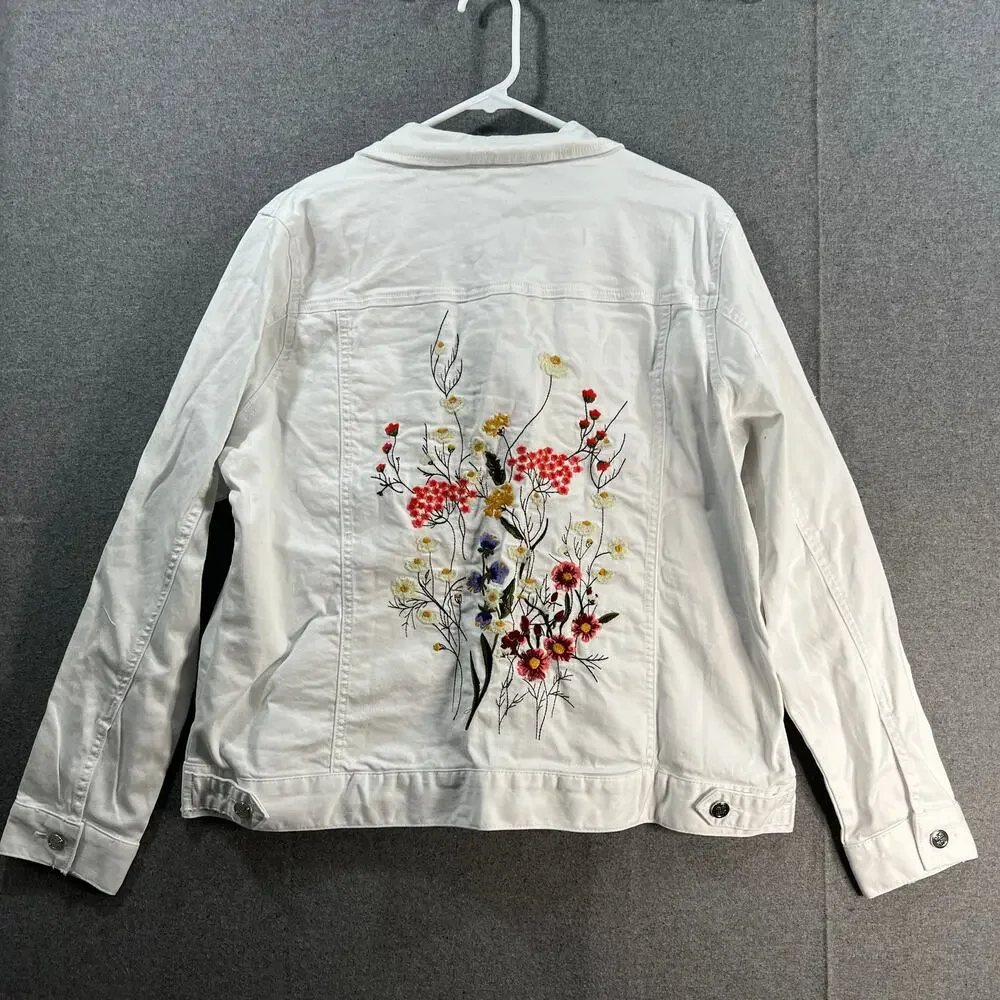Laurie Felt Wave Denim Jacket with Embroidery White Size Large